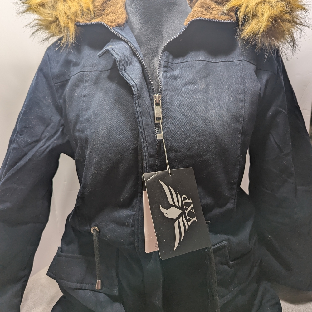 Women's Navy Ski Jacket with Faux Fur Trim
